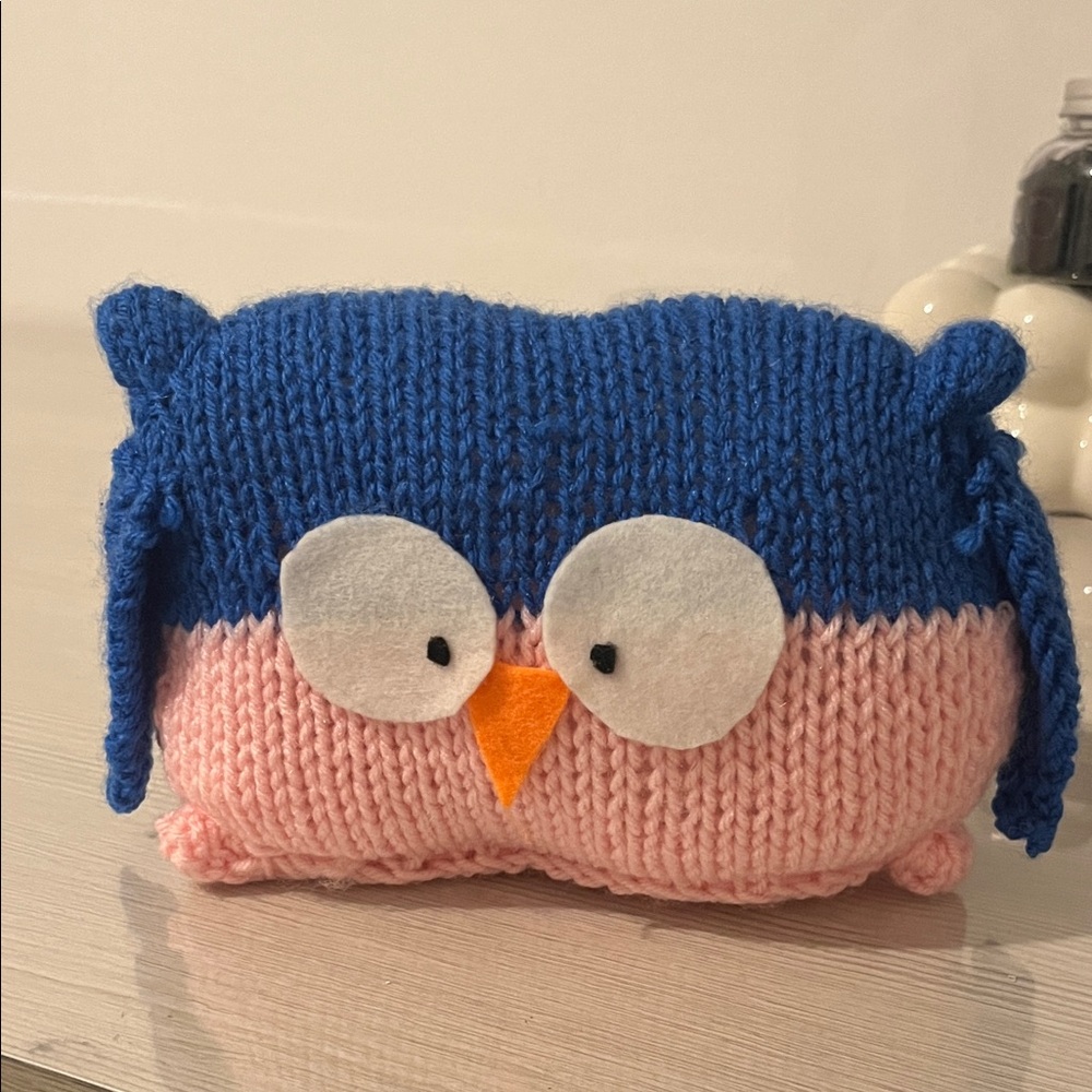 Hand Made Blue and Pink Knitted Owl Plush toy